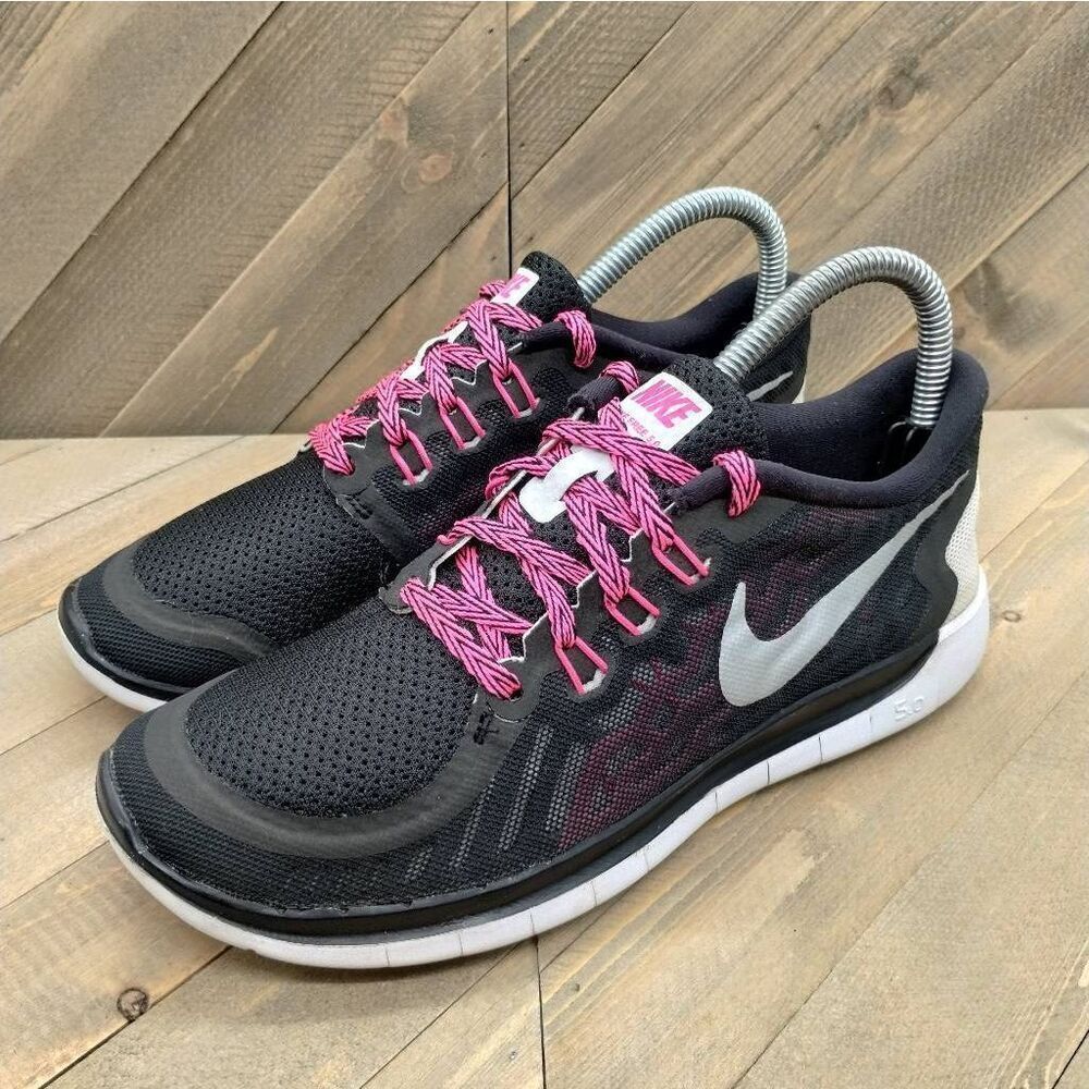Nike Free 5.0 GS Athletic Sneakers Womens‎ Size 7.5 Black Pink Silver Shoes